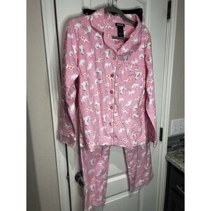 Joe Boxer Pink Cats Women/Jr Sz S 2-Piece Flannel Pajama Sleep Set Cozy Cotton